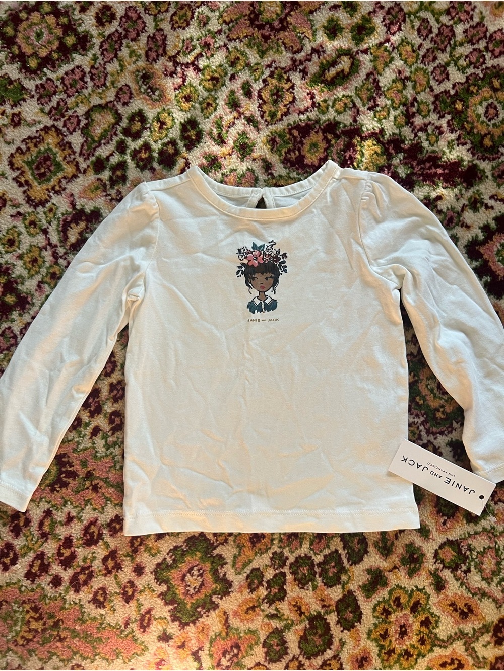 NWT Size 18-24 MonthsJanie and Jack Cream Long Sleeve Tee with Floral Crown Girl